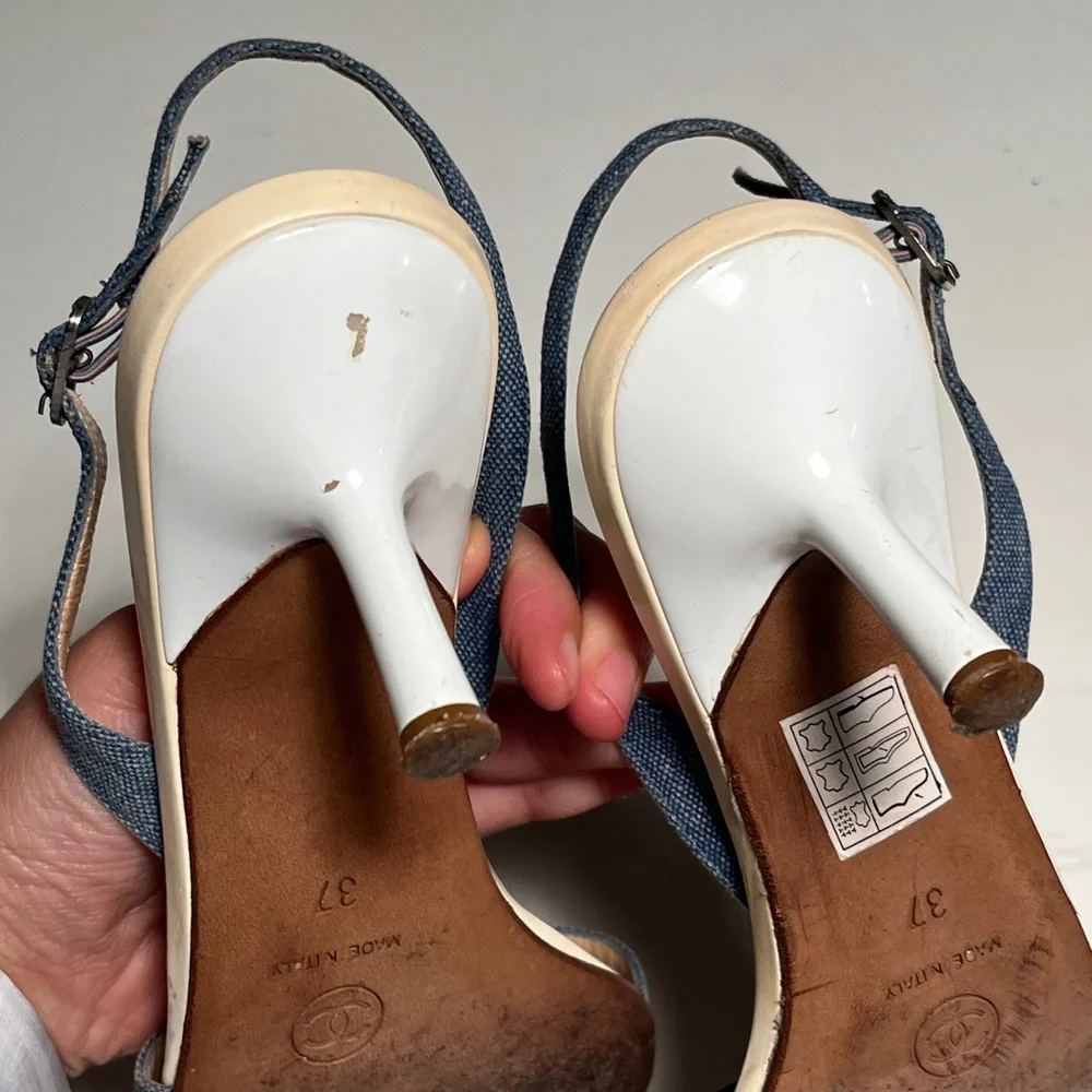 CHANEL Denim and Beige Star Sandals